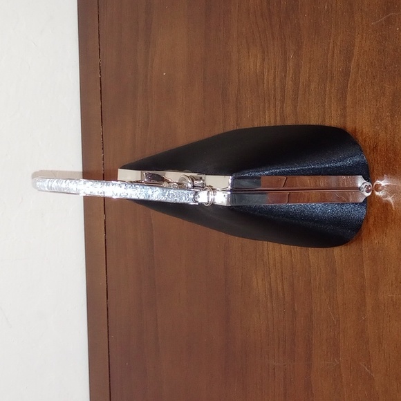 Black Poi De Soie Black Satin with Silver Trim Structured Evening Bag - Picture 8 of 12